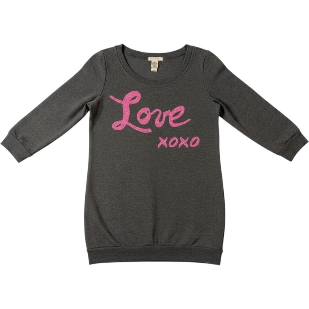 Belle du Jour Love XOXO Sequin Sweatshirt Women Medium Gray Pink 3/4 Sleeve OAJA